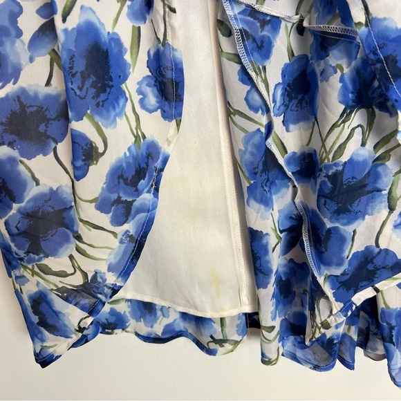 VTG Jaclyn Smith Blue White Floral Two Piece Set Sheer Top Midi Skirt sz Large - Picture 11 of 13